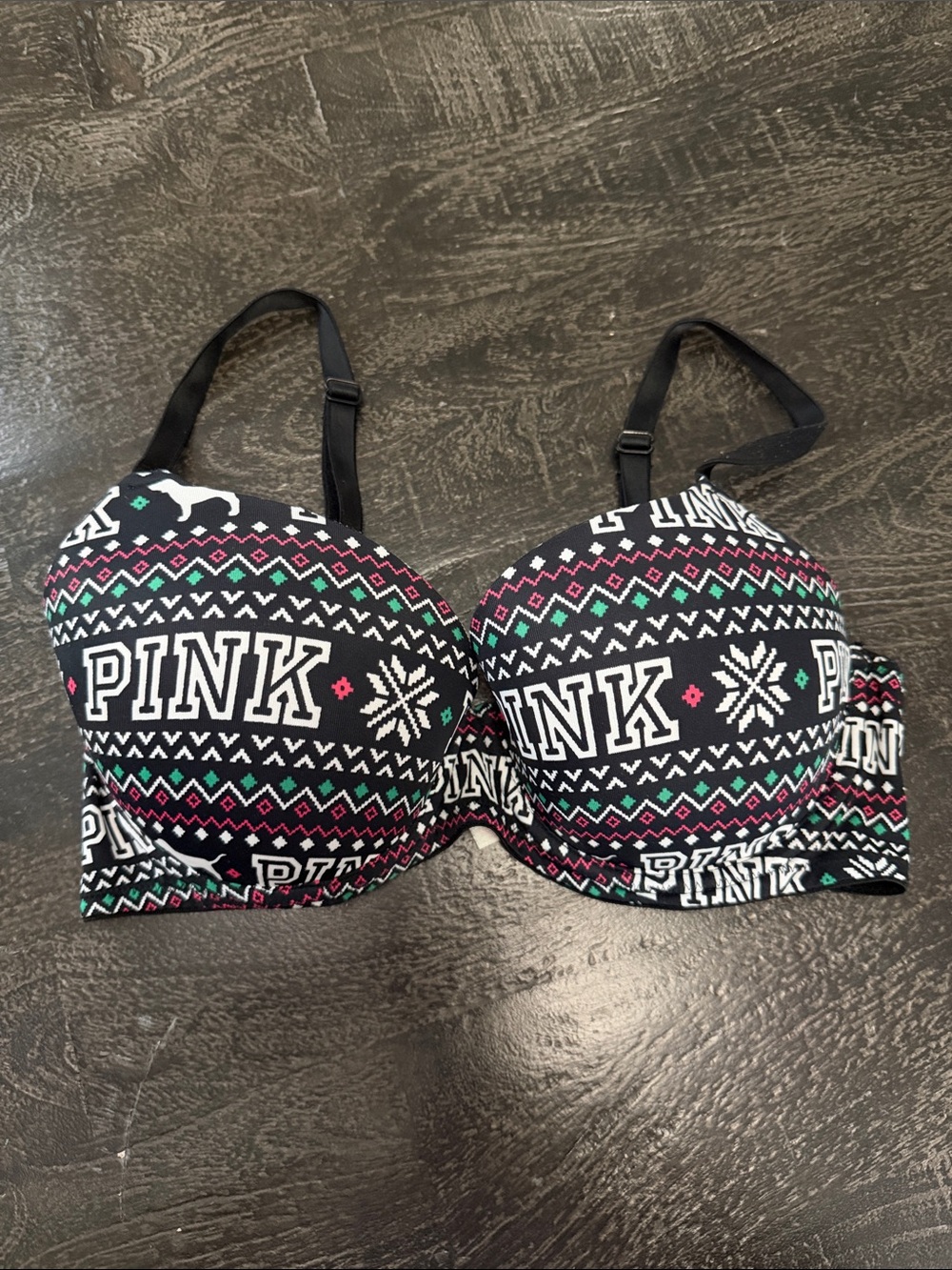PINK Victoria's Secret Black Holiday Print T-Shirt Bra